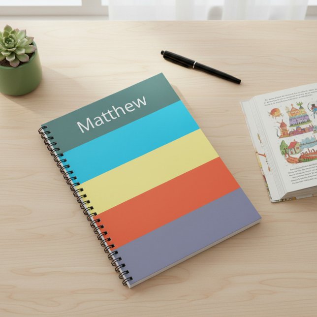 Blue Personalized Color Block Striped Notebook (Creator Uploaded)