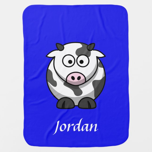 Blue Personalized Cow Blanket (Front)