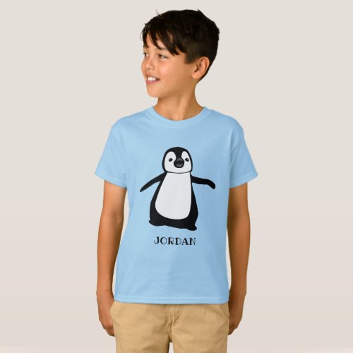 Blue personalized cute penguin illustration Girl T_Shirt