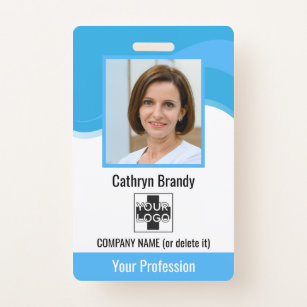blue Personalized Employee, Photo, Bar Code & Logo Badge
