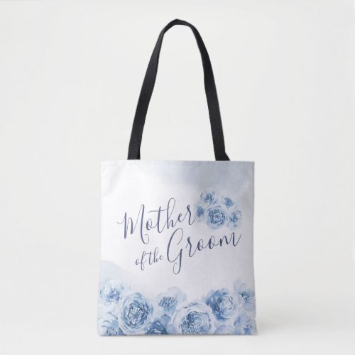 Blue personalized floral mother of the groom tote bag