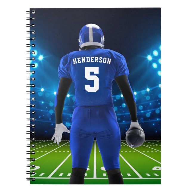 Blue Personalized Football Player Notebook (Front)