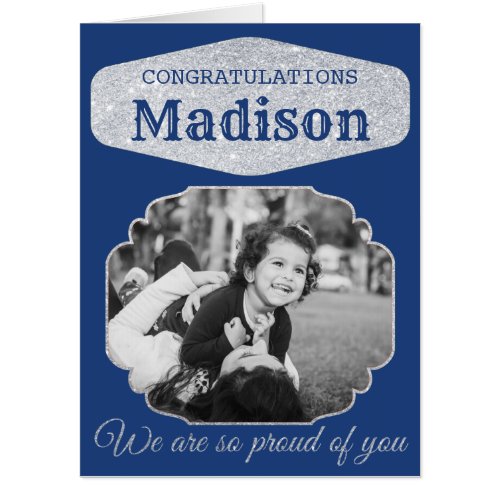 Blue Personalized Glitter Graduation Giant Card