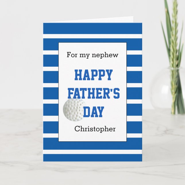 Blue Personalized Golf Father's Day Nephew Card (Front)