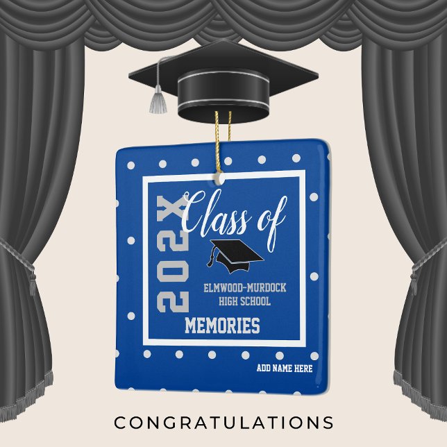 Blue Personalized Graduation Christmas  Ceramic Ornament (Graduation gifts boys love)
