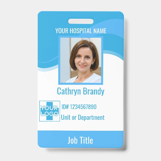 blue Personalized Hospital or Clinic Employee Badge (Front)