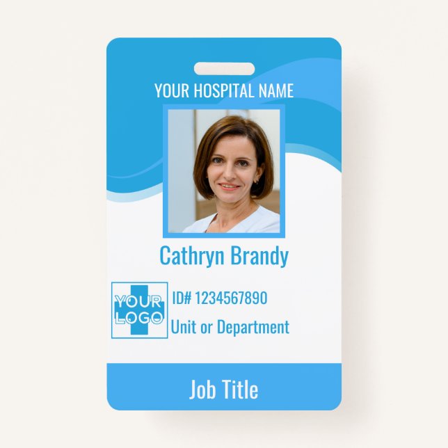 blue Personalized Hospital or Clinic Employee Badge (Front)