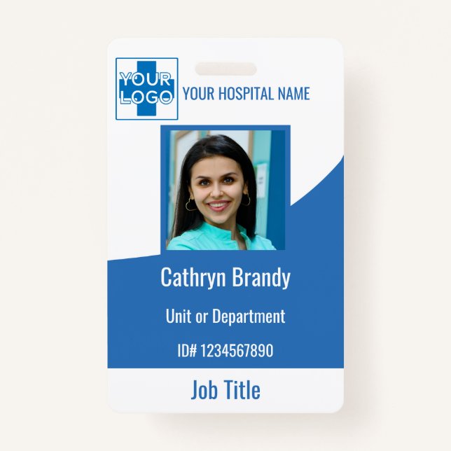 blue Personalized Hospital or Clinic Employee Badge (Front)