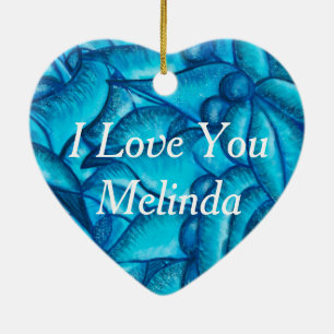 Blue Personalized I Love You Heart Pendant Ceramic Ornament
