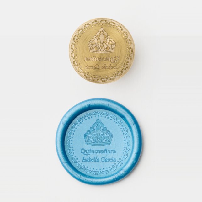 Blue Personalized Mexican Style Quinceañera Wax Seal Stamp (Stamped)