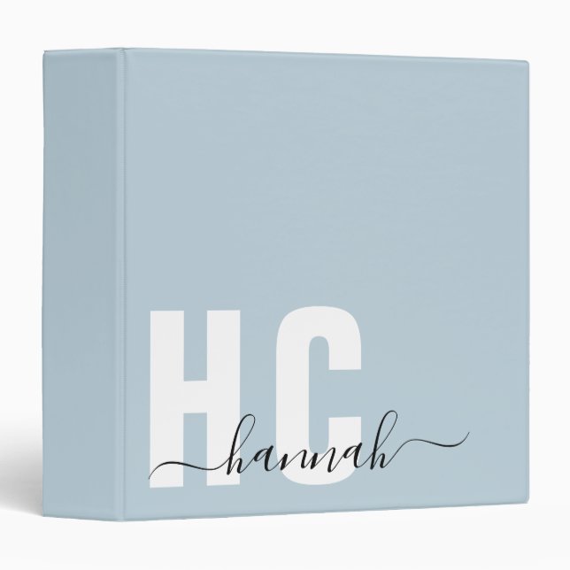 Blue Personalized Modern Monogram Name 3 Ring Binder (Front/Spine)