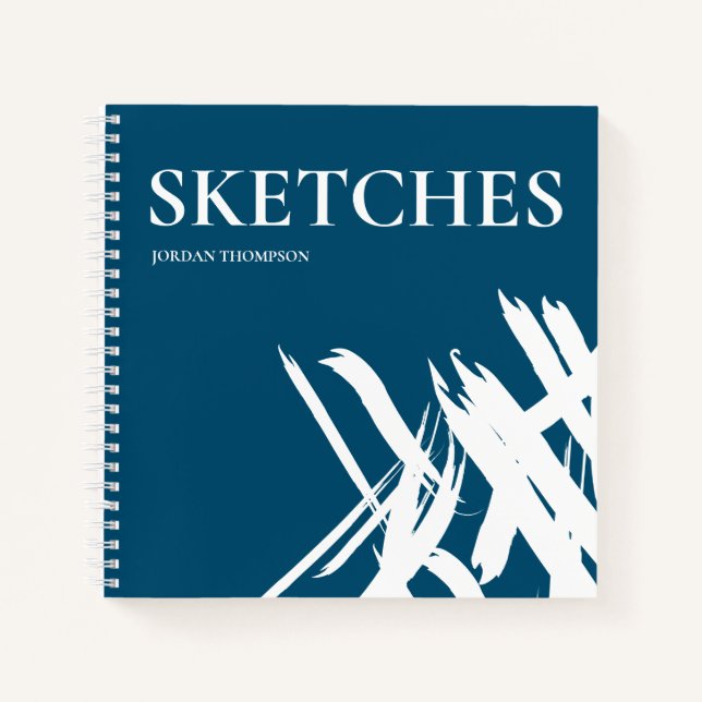 Blue Personalized Modern strokes Sketches Notebook (Front)