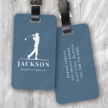 Blue Personalized Monogram Golfer Luggage Tag<br><div class="desc">This design features a golfer swinging a club and has two text fields that you can use to personalize it - perhaps with a name and golf team or club.</div>
