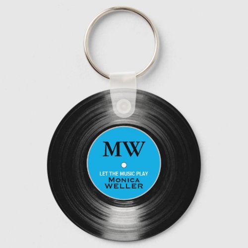 Blue Personalized Music Vinyl Record Keychain