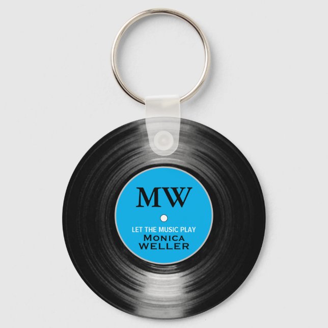 Blue Personalized Music Vinyl Record Keychain (Front)