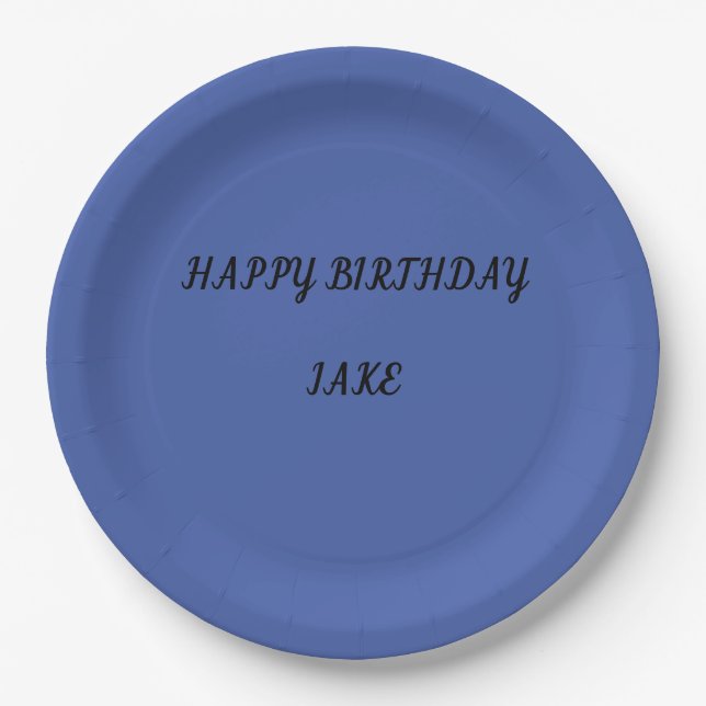 Blue personalized name birthday plates. paper plates (Front)
