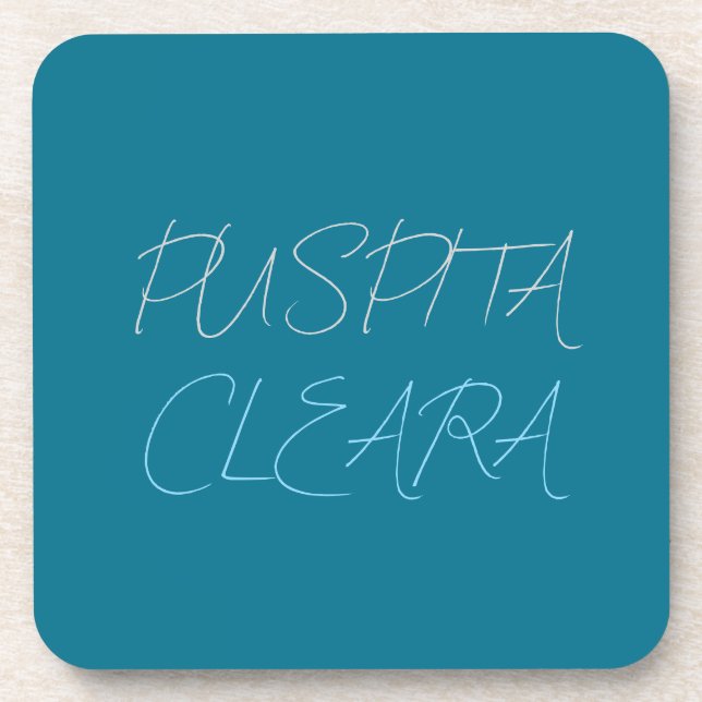 Blue Personalized Name Modern Minimalist Design Beverage Coaster (Front)