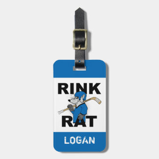 Blue Personalized Name Rink Rat Hockey Luggage Tag