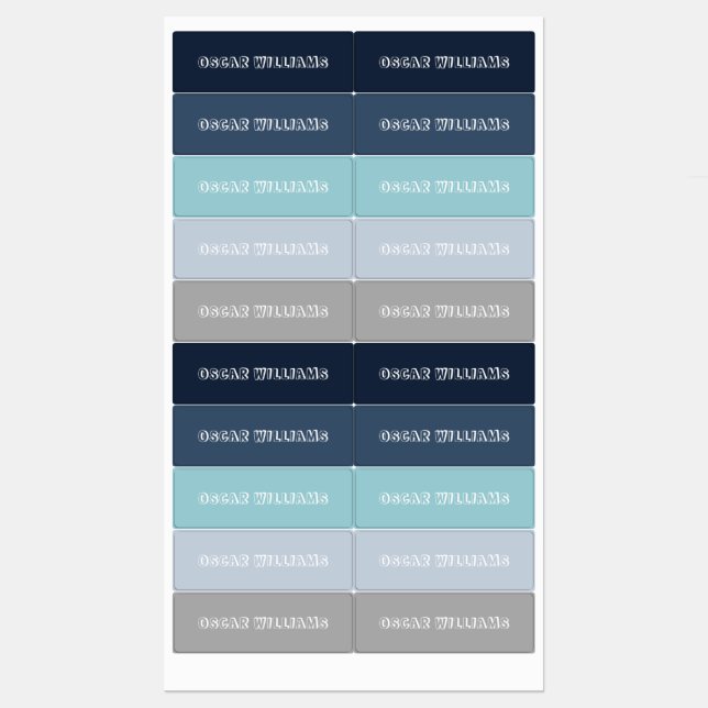 Blue Personalized Name School Waterproof Clothing Kids' Labels (Sheet)