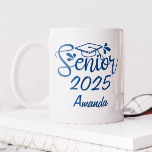 Blue Personalized Name Senior 2025 Coffee Mug