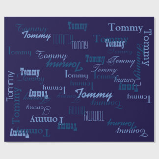 blue personalized name wrapping paper