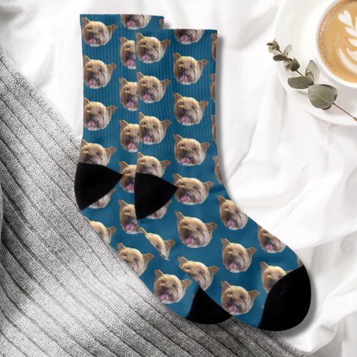 Blue Personalized Pet Photo Keepsake Memory Socks