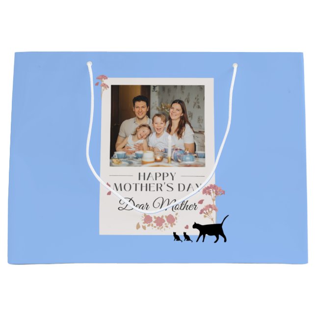 Blue Personalized Photo and Mothers Day Large Gift Bag (Front)