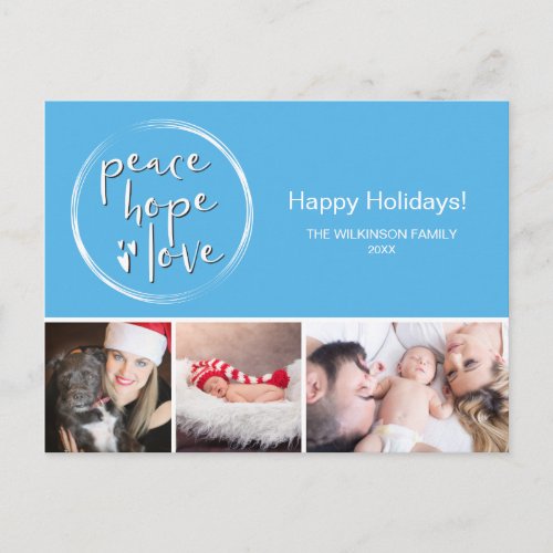 Blue Personalized Photo Family Christmas Holiday Postcard