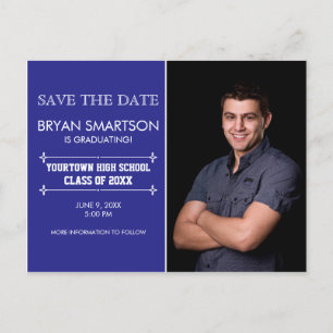 Blue Personalized Photo Graduation Save the Date Postcard
