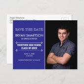 Blue Personalized Photo Graduation Save the Date Postcard (Front/Back)