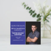 Blue Personalized Photo Graduation Save the Date Postcard (Standing Front)