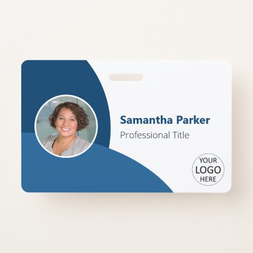 Blue Personalized Photo Logo Barcode Employee Badge