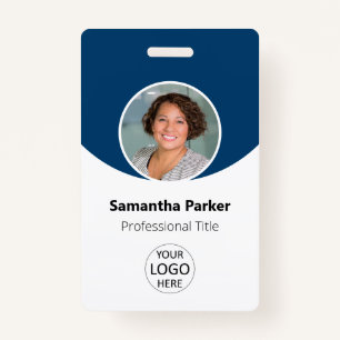 Blue Personalized Photo, Logo, Barcode Employee Badge
