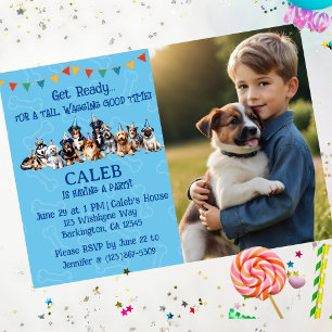 Blue Personalized Photo Puppy Dog Birthday Invitation