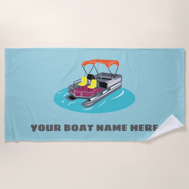 Blue Personalized Pontoon Boat Beach Towel (Front)