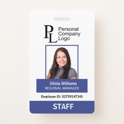BLUE Personalized Portrait Company Staff Photo ID Badge