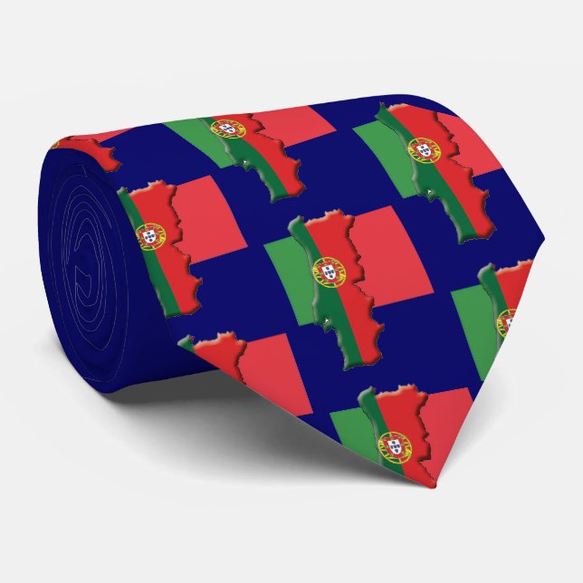 Blue Personalized PORTUGAL FLAG Monogram Neck Tie (Rolled)
