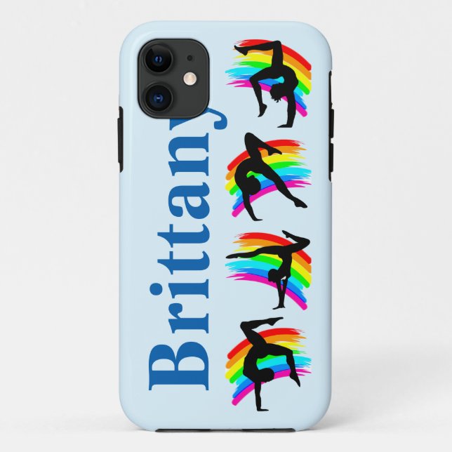 BLUE PERSONALIZED RAINBOW GYMNAST IPHONE CASE (Back)