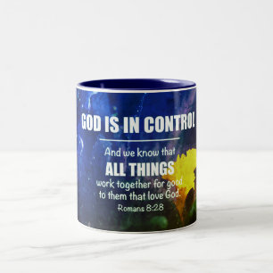 Blue Personalized ROMANS 8:28 Christian Two-Tone Coffee Mug