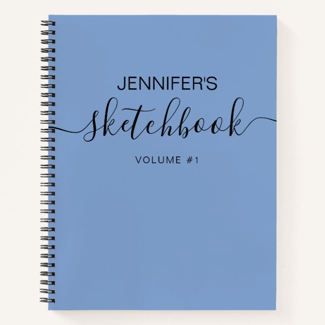 Blue Personalized Sketchbook Your Name Notebook (Front)