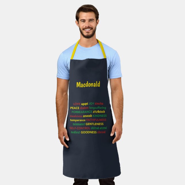 Blue Personalized SPIRITUAL FRUIT Christian Apron (Worn)