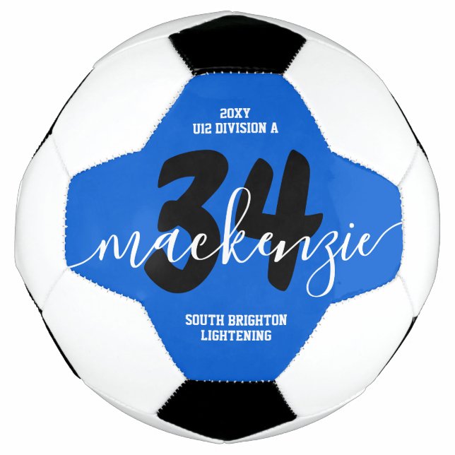Blue Personalized Team Colors Name Jersey Number Soccer Ball (Front)