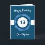 Blue Personalized Teenager 13th Birthday  Card<br><div class="desc">A personalized blue 13th birthday card for him, which you can easily personalize with the age you need along with his name on the front of the card. You can easily personalize the inside card message if you wanted. Just scroll down to "Personalize this template". A unique and personalized 13th...</div>