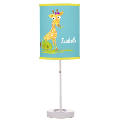 Blue Personalized Watercolor Giraffe Kids Girls Table Lamp