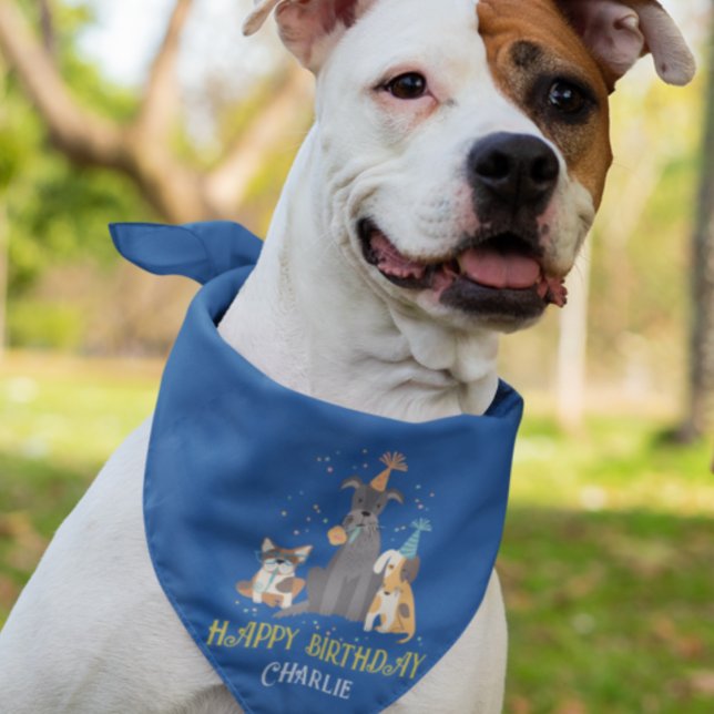 Blue Pet Dog Birthday Party Funny Bandana (Dog Birthday Blue Bandana)