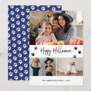 Blue Pet Photo Happy Halloween Holiday Card
