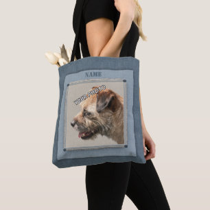 Blue Pet Portrait Photo Rustic decorative fringe Tote Bag