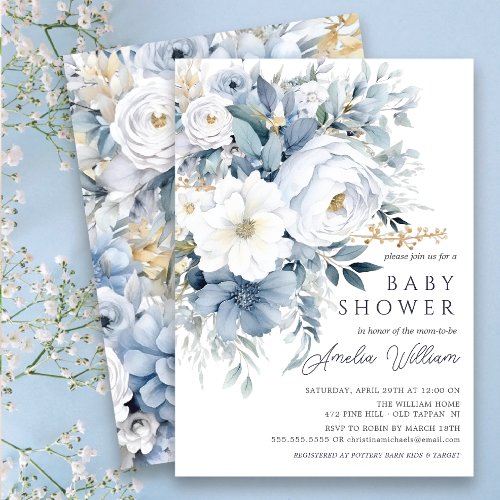 Blue Petal Boys Baby Shower Invitation