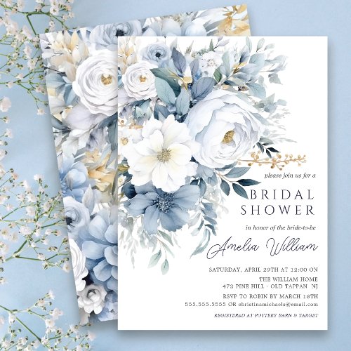 Blue Petal Bridal Shower Invitation