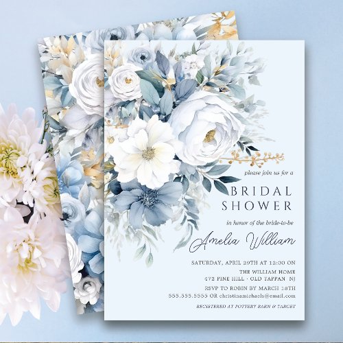 Blue Petal Bridal Shower Invitation